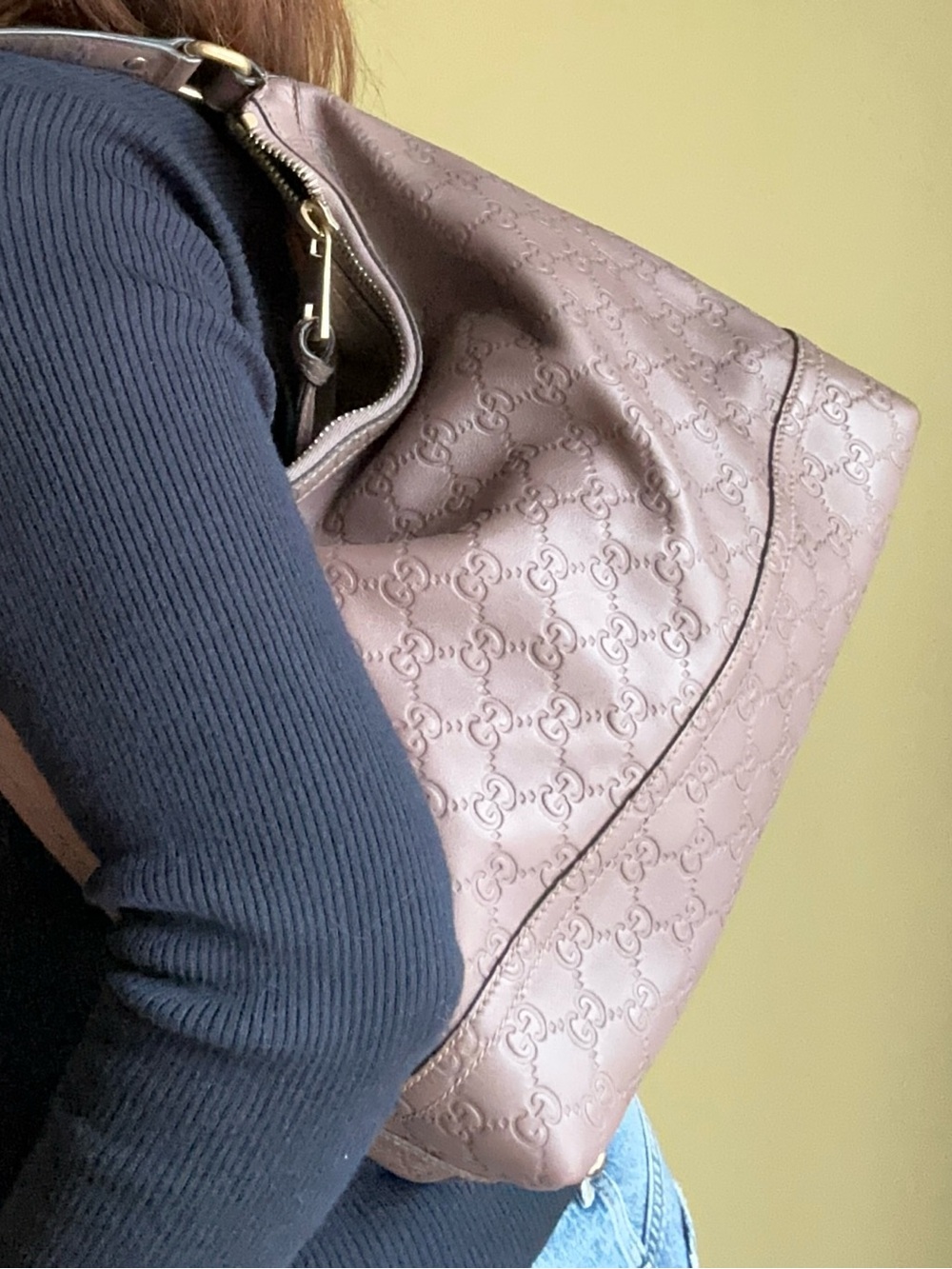 Gucci Guccissima GG Embossed Leather Hobo in Dusty Mauve
